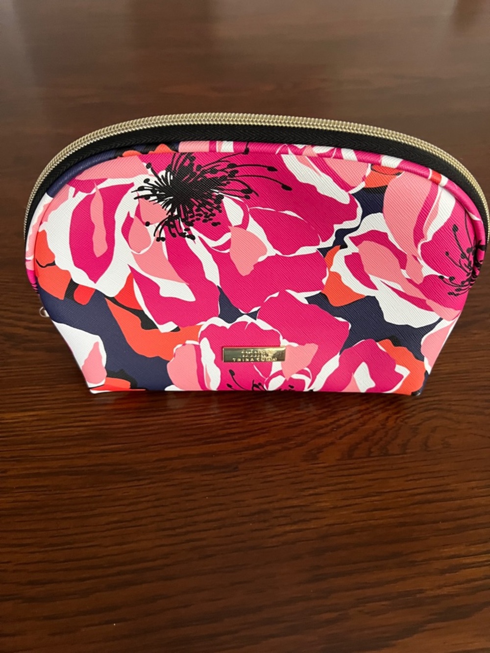 Trina Turk Floral Zip Cosmetic Pouch in Pink, Coral & Navy